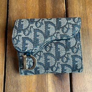 SOLD Dior flap saddle trotter wallet navy and gold